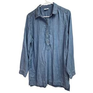 J.Jill Linen Blend Women's Tunic/Dress Popover Shirt Chambray Medium